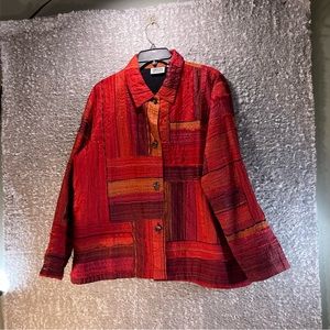 CHICO’S SILK BLEND PATCHWORK THREAD JACKET WOMEN’S SZ 3, XL Button Up Lightweigh